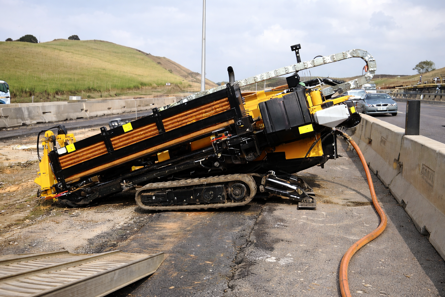 Установка горизонтально-направленного бурения рядом с дорожной инфраструктурой