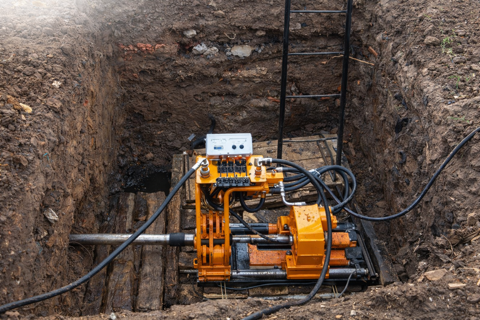 Рабочий узел для прокладки коммуникаций в подготовленном котловане